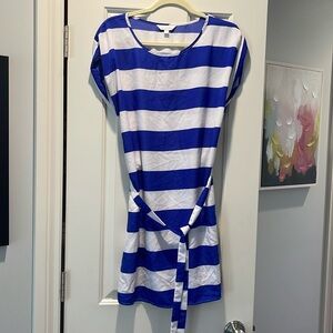 Royal blue and white Shift dress.  You can wear loose or tie at the waist.